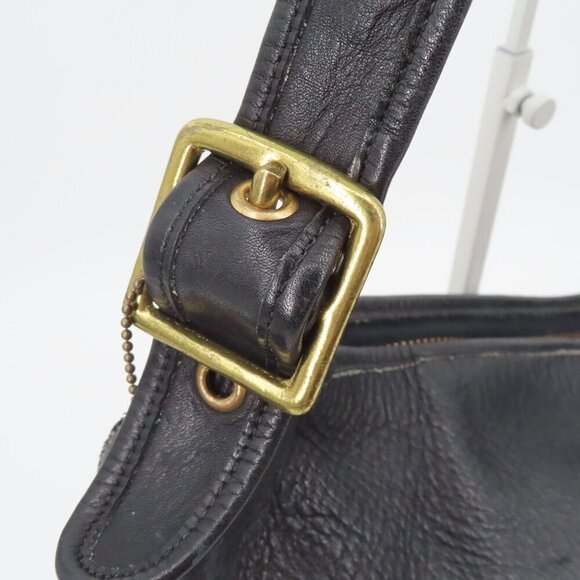 VTG First Class Black Genuine Leather Buckle Strap Bucket Bag Shoulder Handbag - Picture 4 of 13